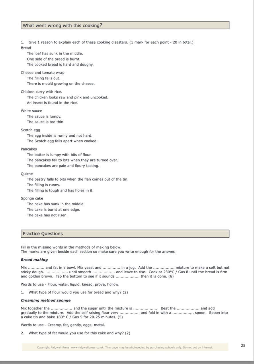 Revision Questions for Hospitality and Catering GCSE - DOWNLOAD