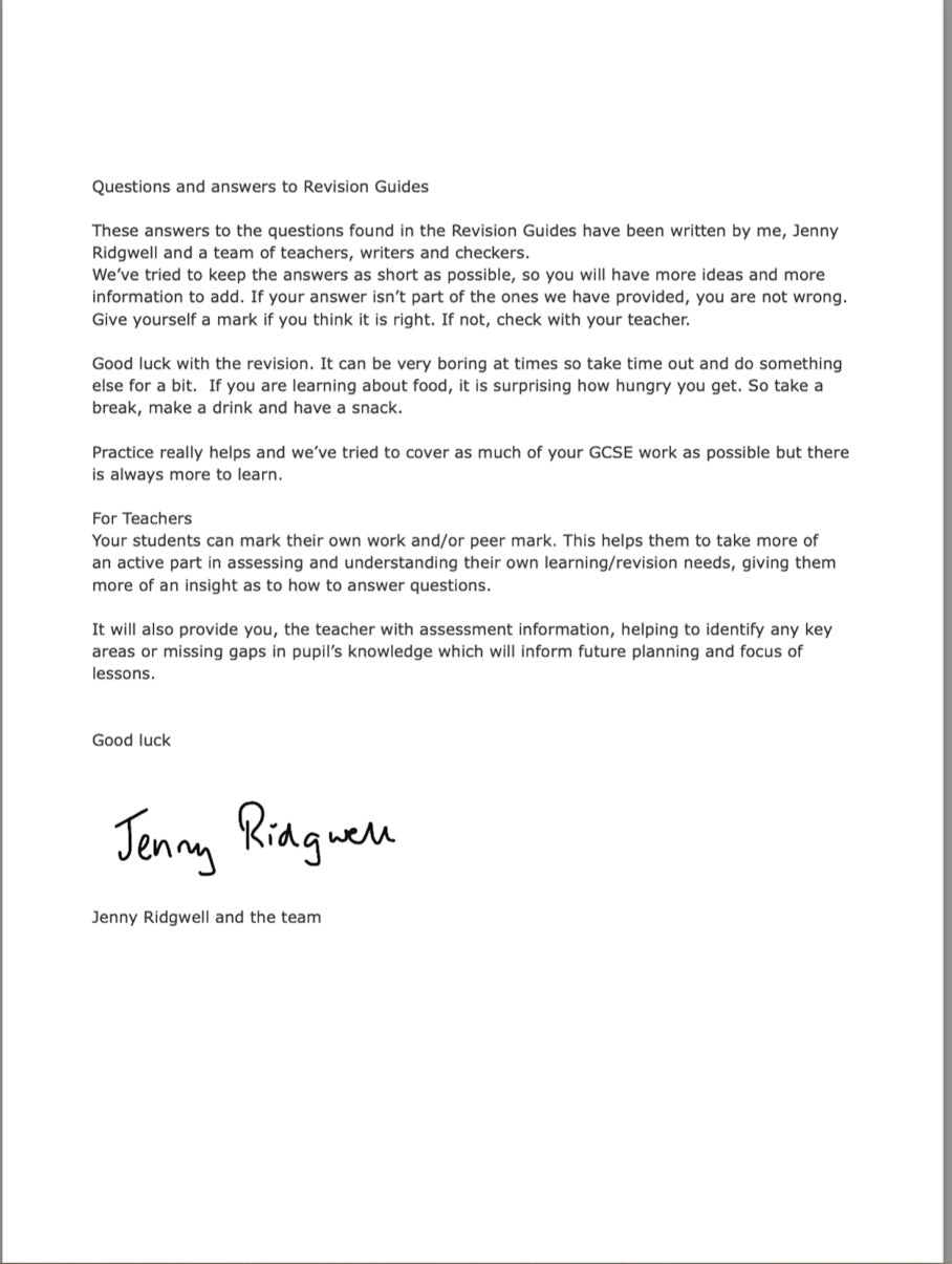 Revision Questions for Hospitality and Catering GCSE - DOWNLOAD